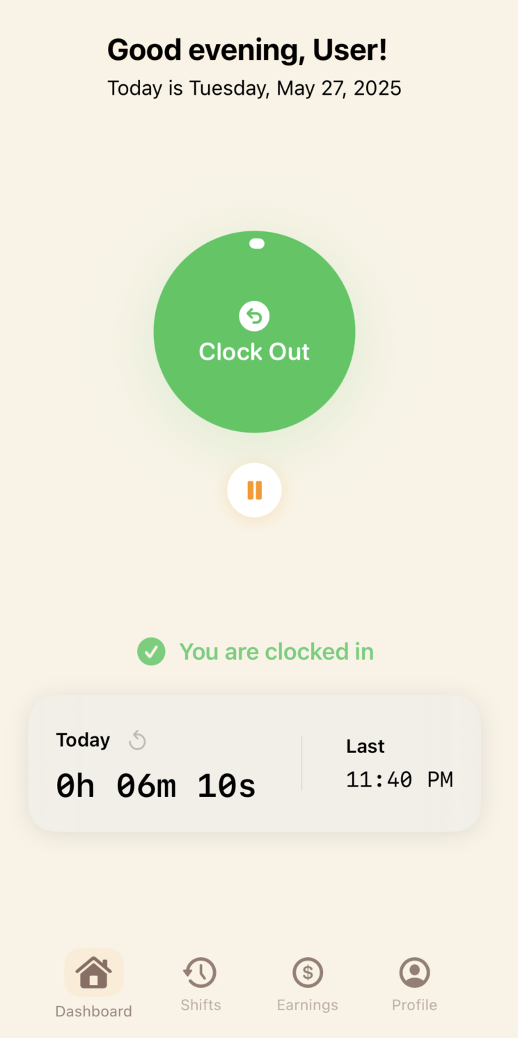 Tap to start and stop work